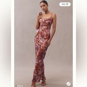 NWT Bronx and Banco Floral Sequin Dress in Burgundy and Pink